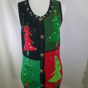 Ugly Christmas Tree Vest Sweater Berek Studio VTG
